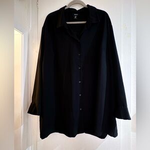 Jones & Co. Tunic Style Flowy Long Sleeve Black Button Up Shirt Size 3XL
